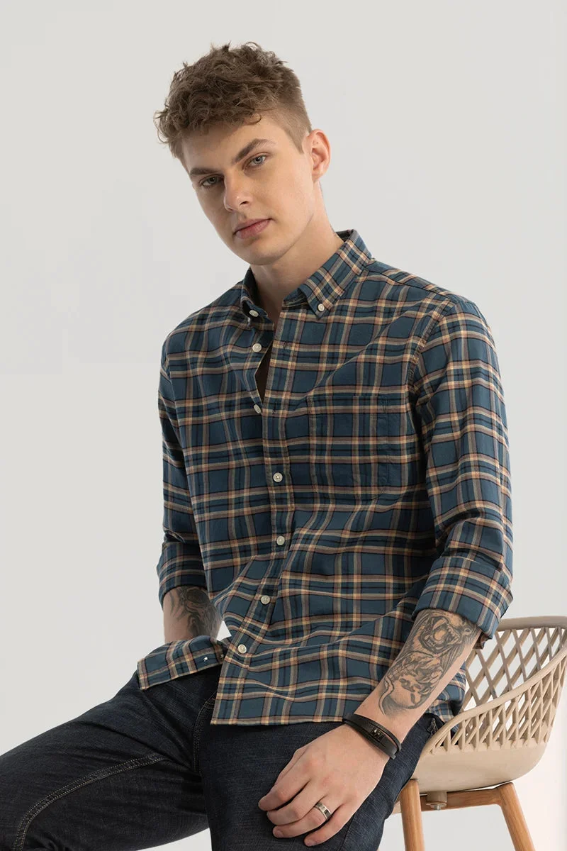 سنيتش Teal Green Checks Oxford Shirt